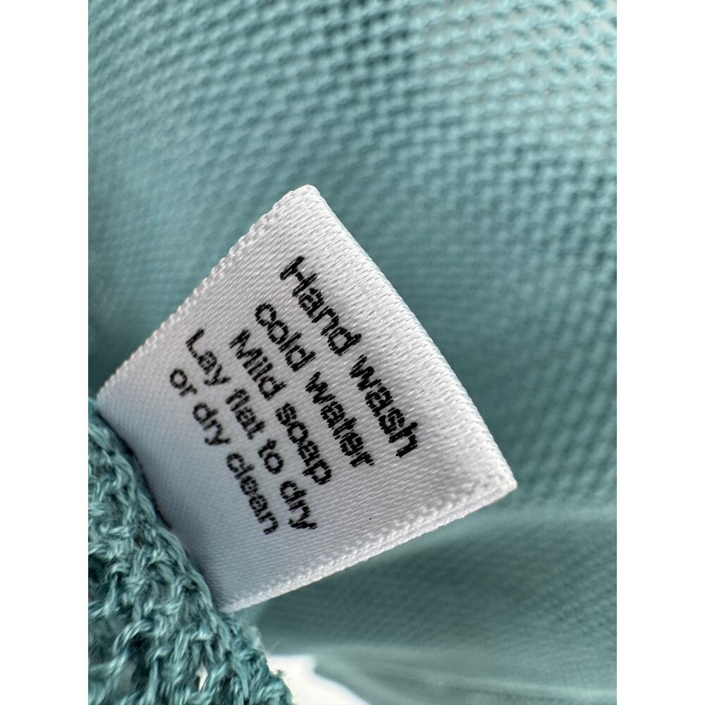 Peruvian Connection cardigan pima cotton M open knit mesh V neck button teal - Picture 7 of 7